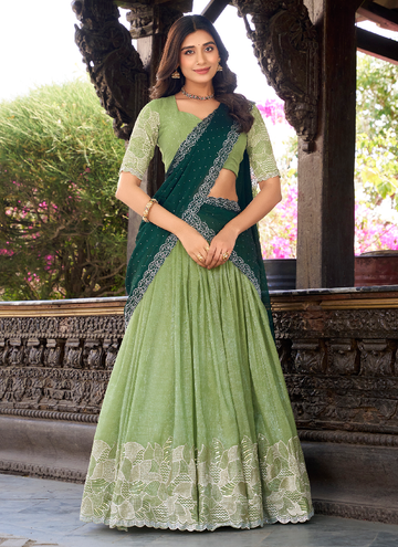 Mehendi ceremony designer lehenga choli with intricate sequin embroidery work